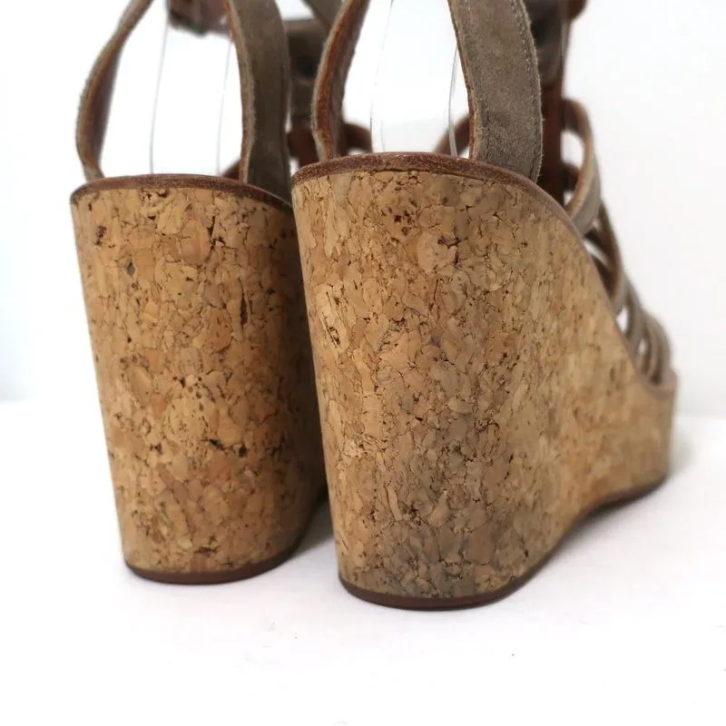 K.Jacques Gladiator Cork Platform Wedge Sandals Bronze Metallic Suede Size 37