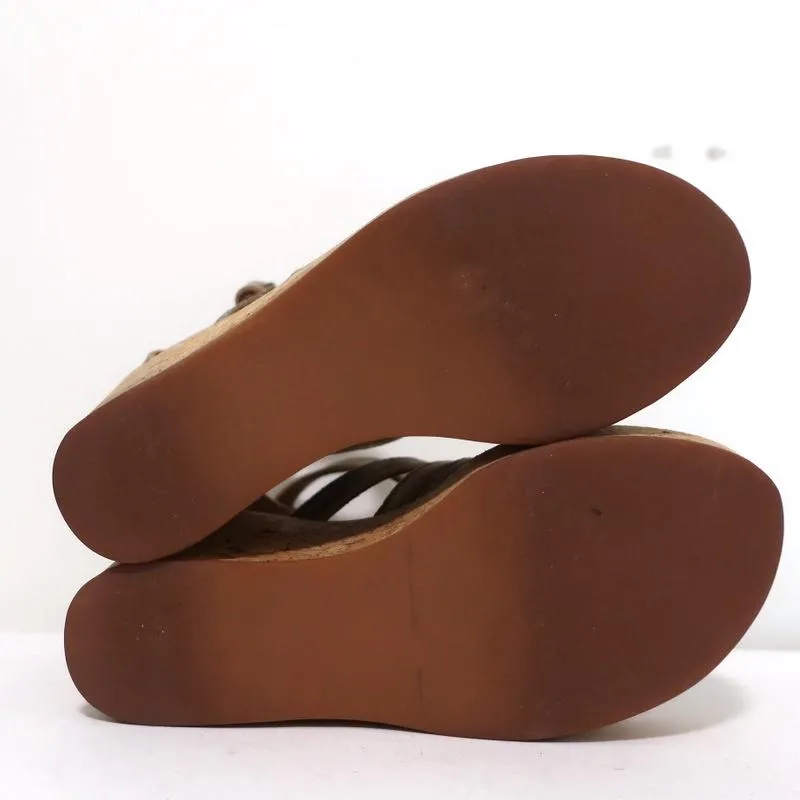 K.Jacques Gladiator Cork Platform Wedge Sandals Bronze Metallic Suede Size 37