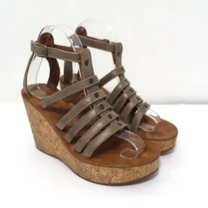 K.Jacques Gladiator Cork Platform Wedge Sandals Bronze Metallic Suede Size 37