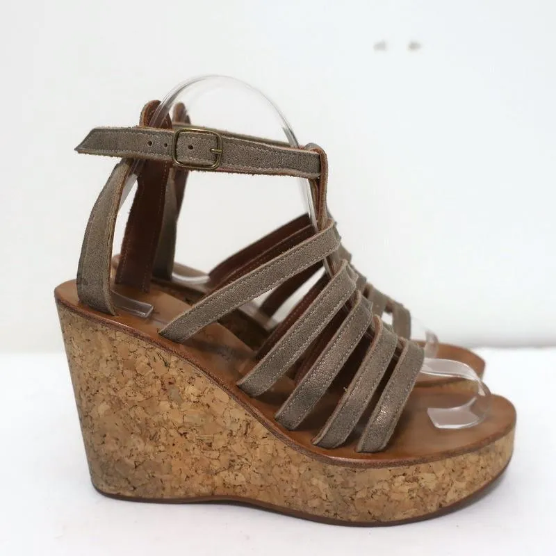 K.Jacques Gladiator Cork Platform Wedge Sandals Bronze Metallic Suede Size 37