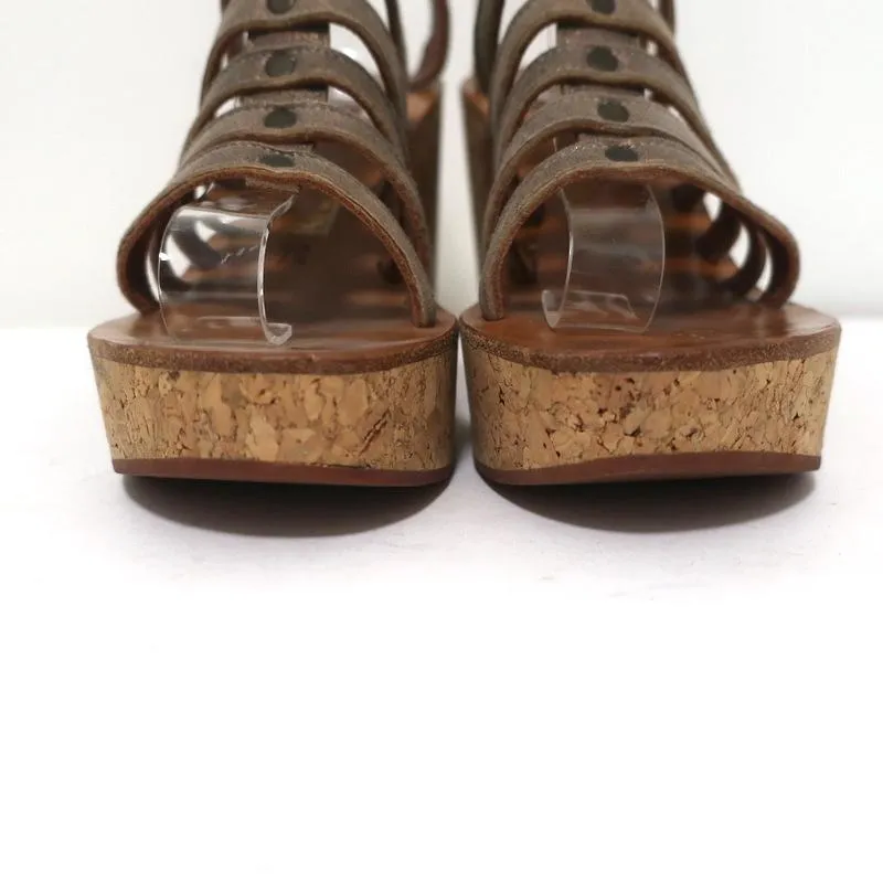 K.Jacques Gladiator Cork Platform Wedge Sandals Bronze Metallic Suede Size 37