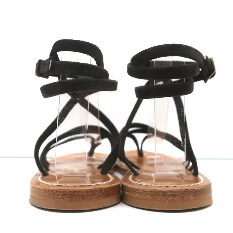 K.Jacques Zenobie Ankle Wrap Thong Sandals Dark Brown Suede Size 38
