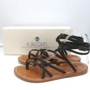 K.Jacques Zenobie Ankle Wrap Thong Sandals Dark Brown Suede Size 38