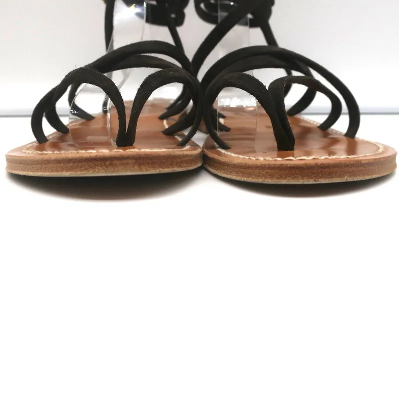 K.Jacques Zenobie Ankle Wrap Thong Sandals Dark Brown Suede Size 38