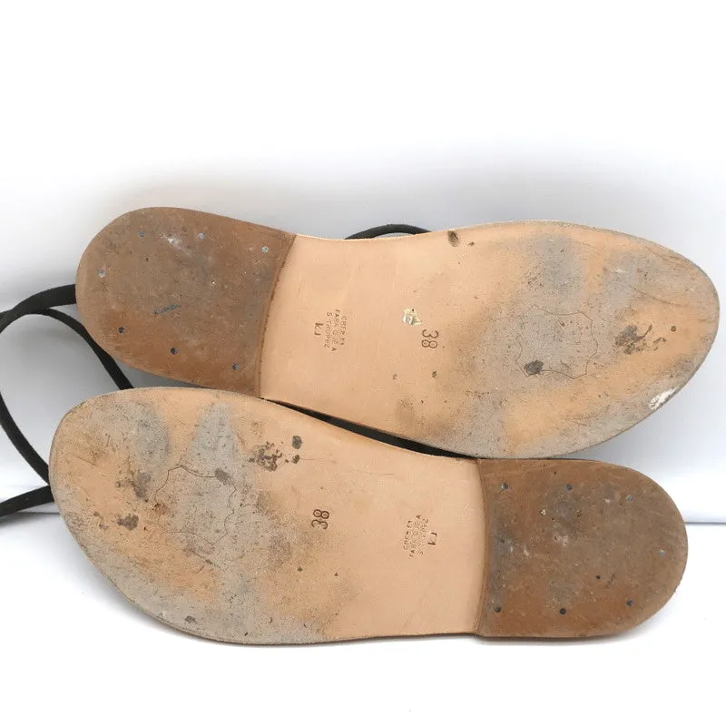 K.Jacques Zenobie Ankle Wrap Thong Sandals Dark Brown Suede Size 38