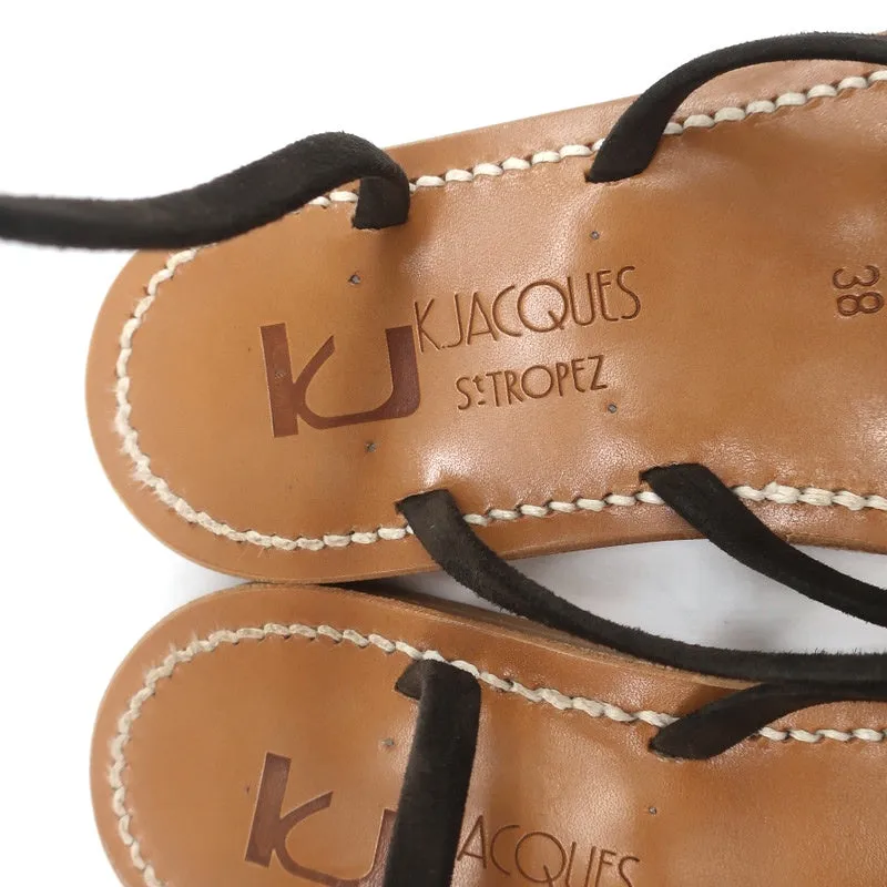 K.Jacques Zenobie Ankle Wrap Thong Sandals Dark Brown Suede Size 38