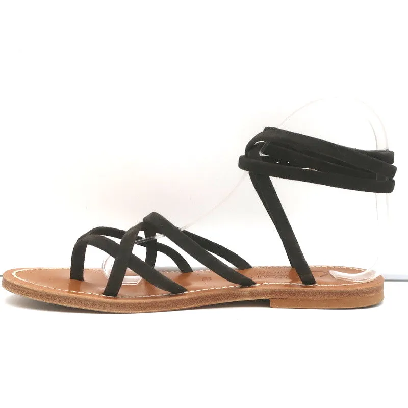 K.Jacques Zenobie Ankle Wrap Thong Sandals Dark Brown Suede Size 38