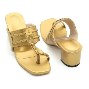 Kolapuri Block Heels - Golden