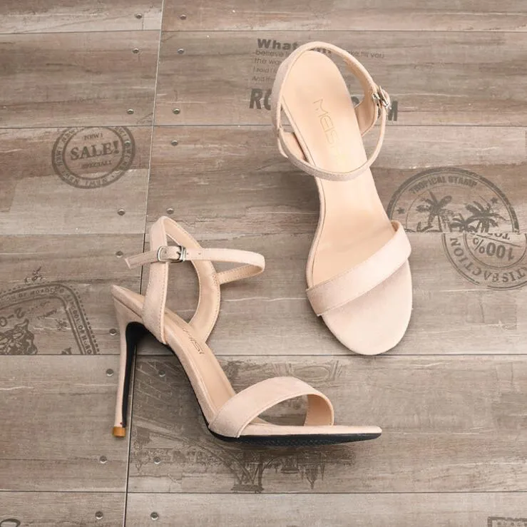 Ladies Petite Feet Open Toe Ankle Strap Suede Heels ES39