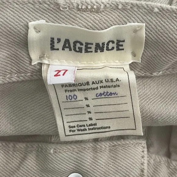 L'Agence Jean Shorts Women's 27 Audrey Mid Rise Tan Biscuit Destruct Cutoffs