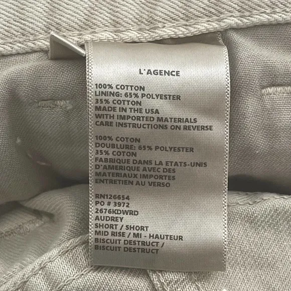 L'Agence Jean Shorts Women's 27 Audrey Mid Rise Tan Biscuit Destruct Cutoffs