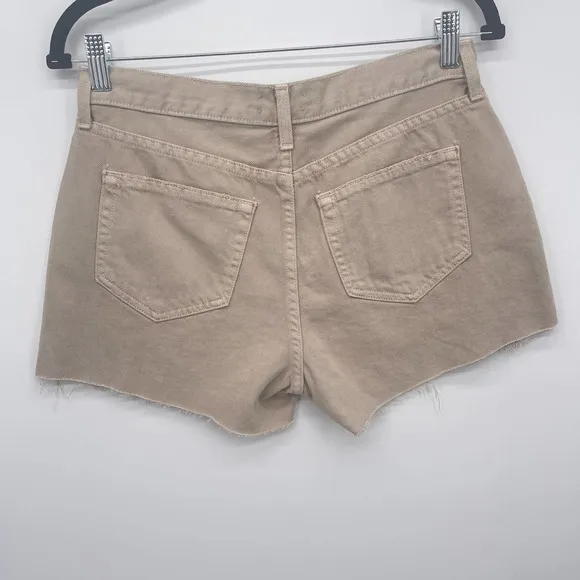 L'Agence Jean Shorts Women's 27 Audrey Mid Rise Tan Biscuit Destruct Cutoffs