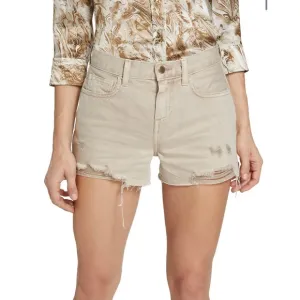 L'Agence Jean Shorts Women's 27 Audrey Mid Rise Tan Biscuit Destruct Cutoffs