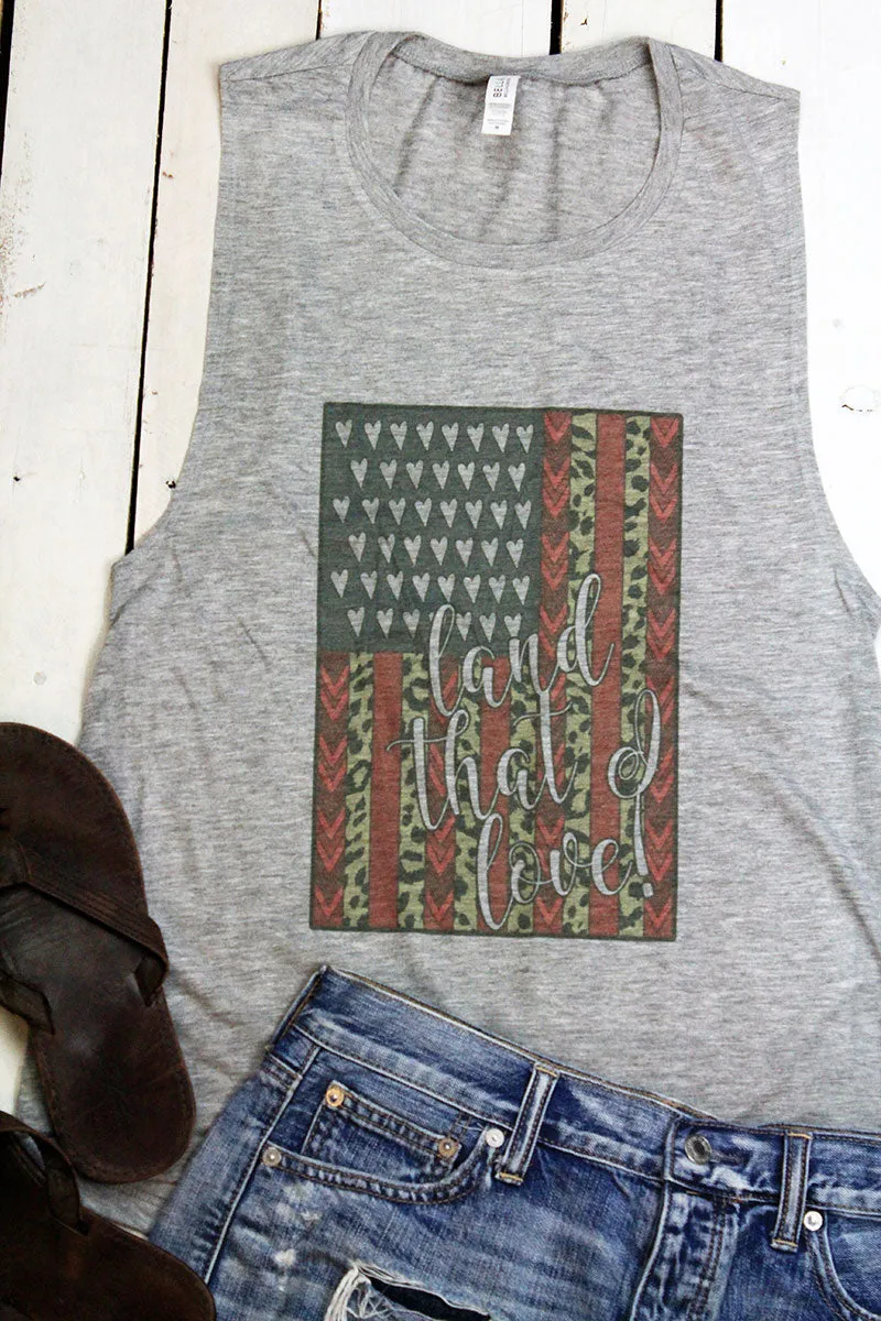 Land That I Love Leopard Flag Women's Flowy Scoop Muscle Tank