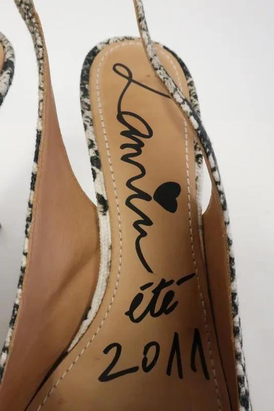 Lanvin Slingback Pump Snake Print Canvas Size 40 Wood Heel