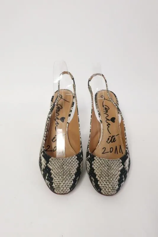 Lanvin Slingback Pump Snake Print Canvas Size 40 Wood Heel