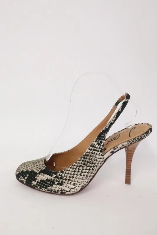 Lanvin Slingback Pump Snake Print Canvas Size 40 Wood Heel