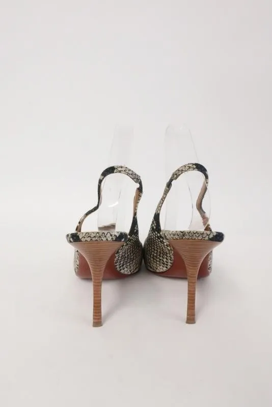 Lanvin Slingback Pump Snake Print Canvas Size 40 Wood Heel