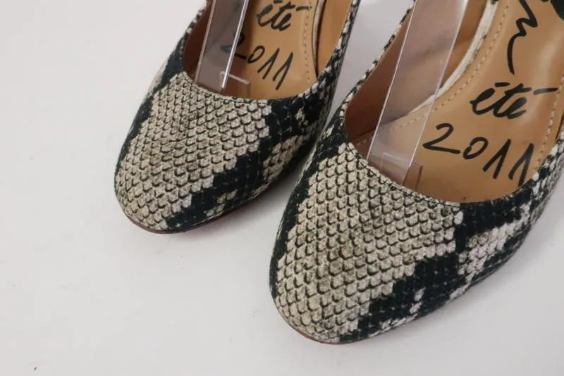 Lanvin Slingback Pump Snake Print Canvas Size 40 Wood Heel