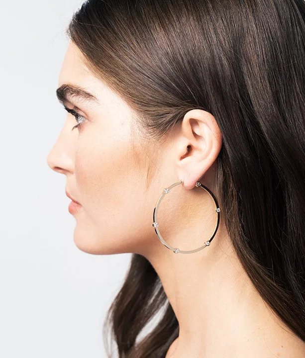 Large Cage Hoops with Diamonds on the Facets | Rose Gold
