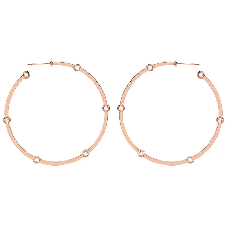 Large Cage Hoops with Diamonds on the Facets | Rose Gold