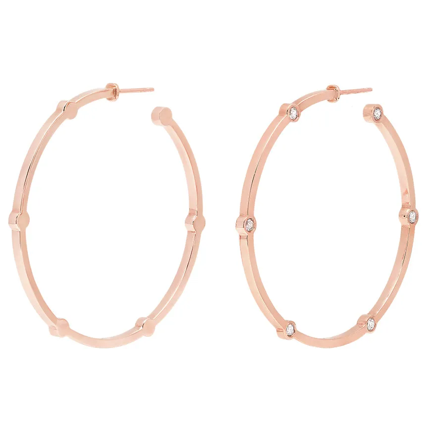 Large Cage Hoops with Diamonds on the Facets | Rose Gold