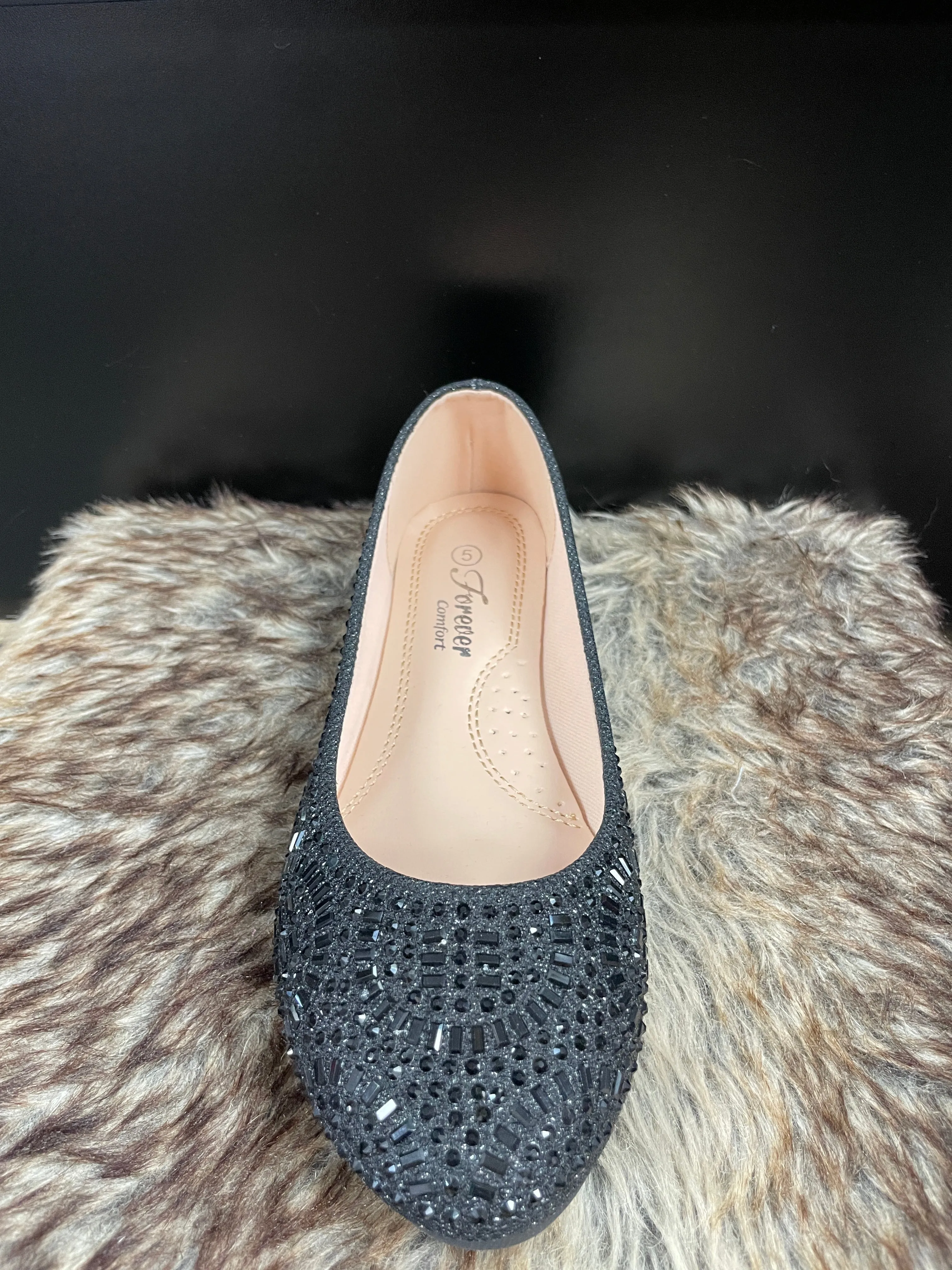 Larissa Black Rhinestone Flats