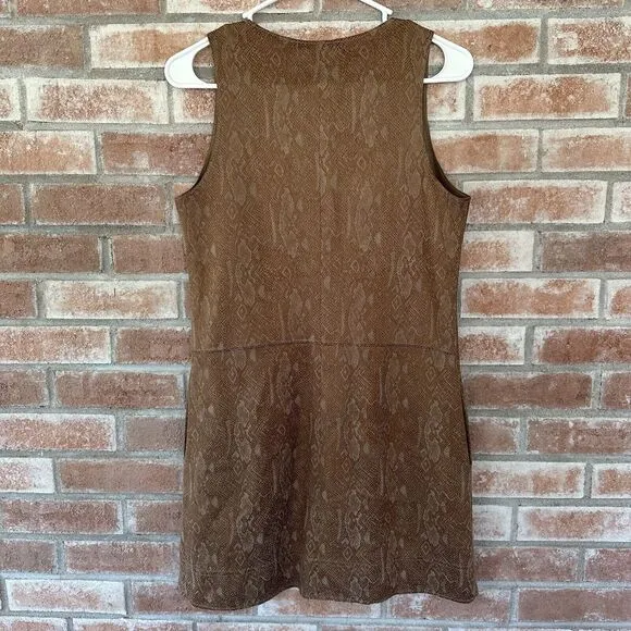 Lavender Brown Snakeskin Print Mini V Neck Dress XS Brown