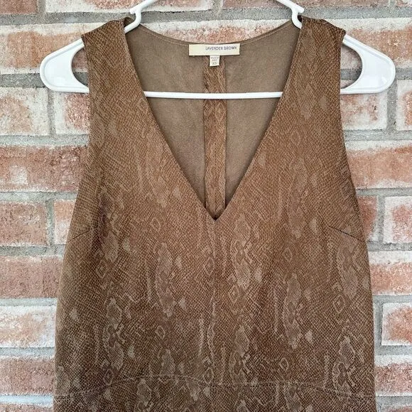 Lavender Brown Snakeskin Print Mini V Neck Dress XS Brown