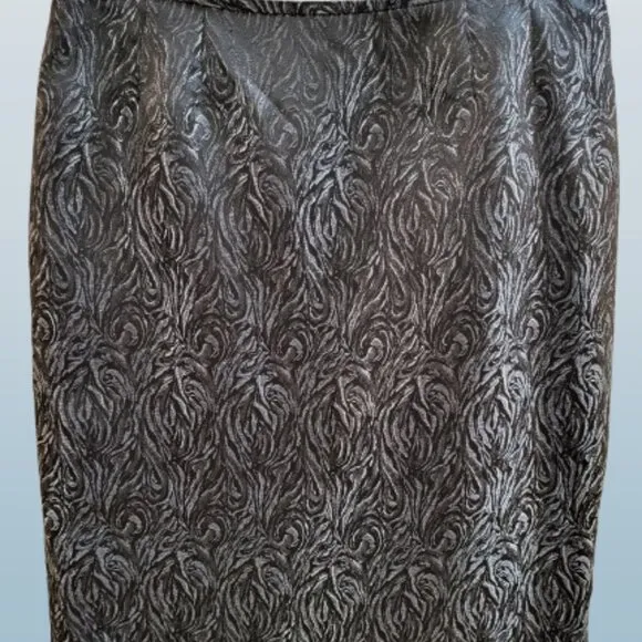 Le Suit Women's 14 Silver Gray &amp; Black Metallic Skirt Suit NWOT