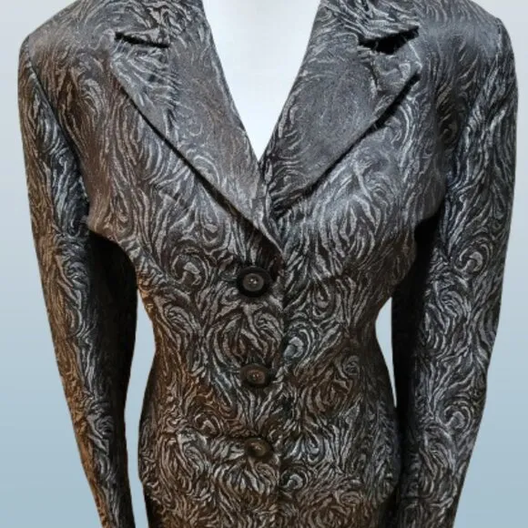 Le Suit Women's 14 Silver Gray &amp; Black Metallic Skirt Suit NWOT
