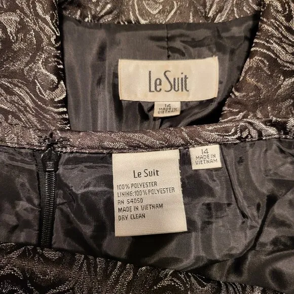 Le Suit Women's 14 Silver Gray &amp; Black Metallic Skirt Suit NWOT