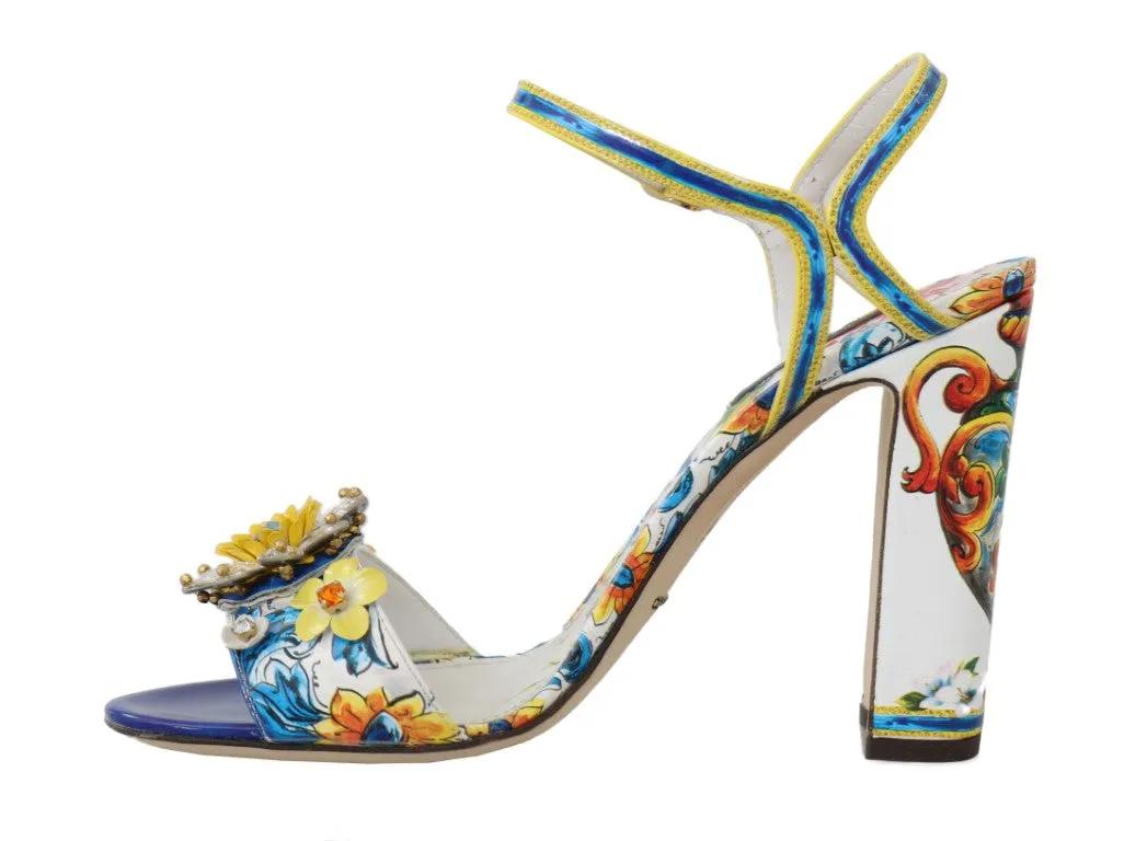 Leather Crystal Majolica Ankle Shoes