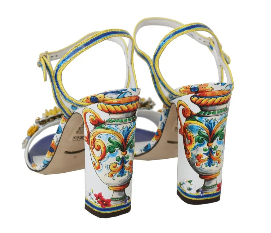 Leather Crystal Majolica Ankle Shoes