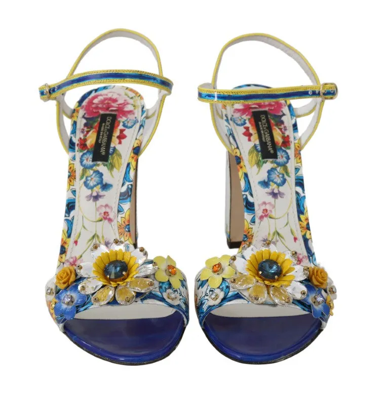 Leather Crystal Majolica Ankle Shoes