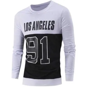 Letter and Number Print Color Block Sweatshirt - White L