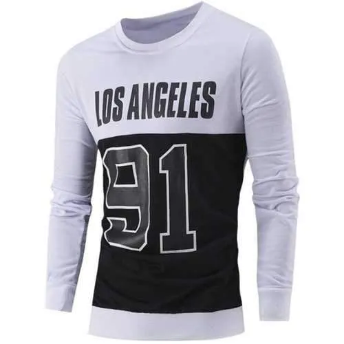 Letter and Number Print Color Block Sweatshirt - White L