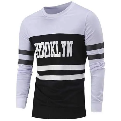 Letter Print Color Block Striped Sweatshirt - White 2xl