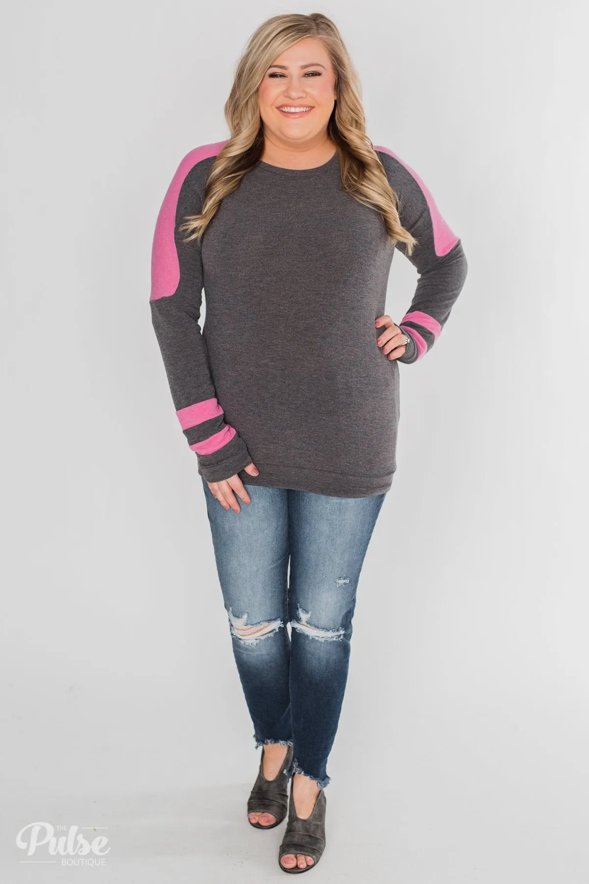 Level of Comfort Long Sleeve Top- Charcoal