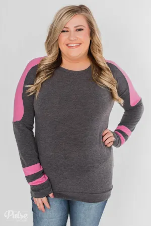 Level of Comfort Long Sleeve Top- Charcoal
