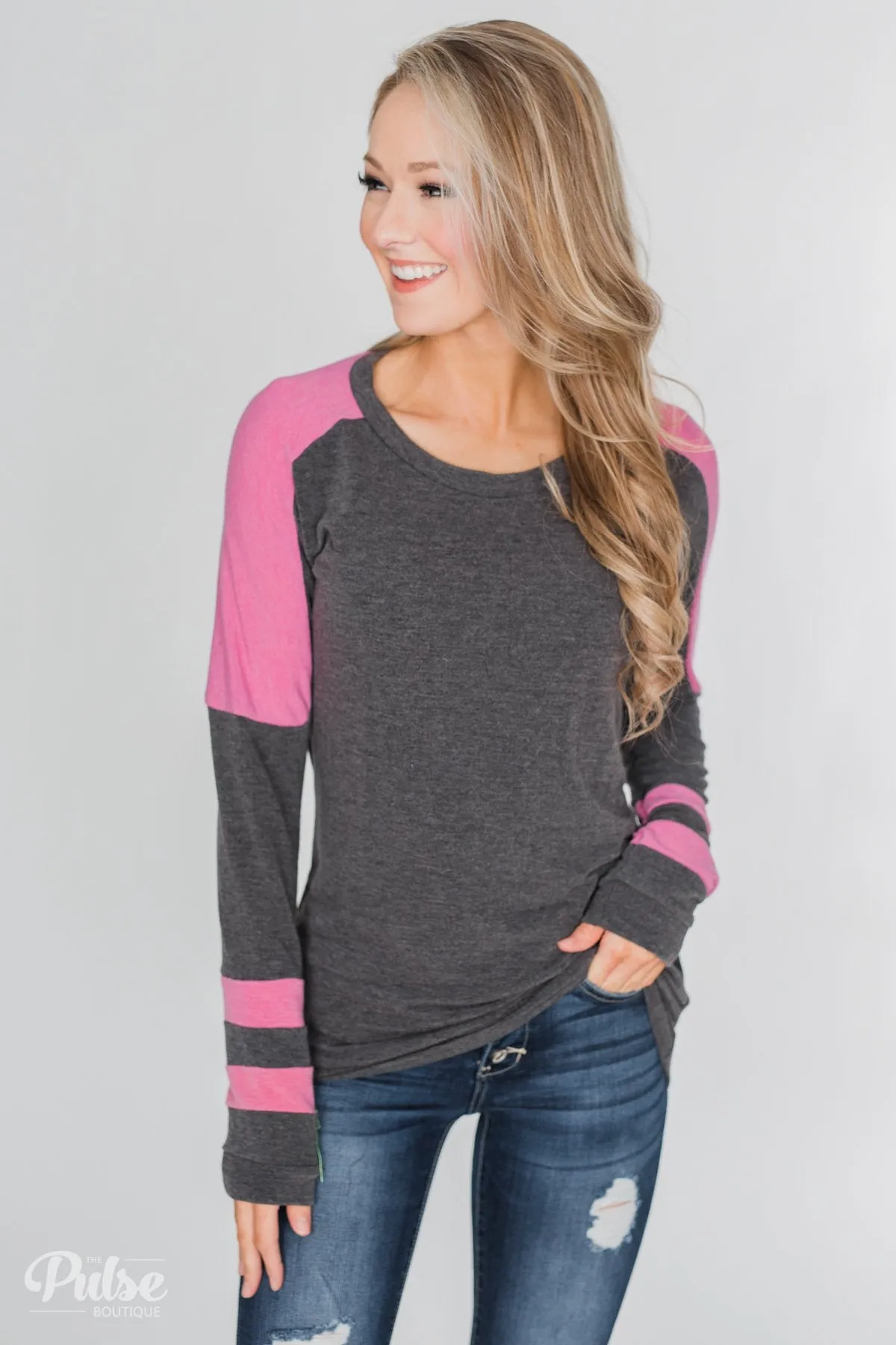 Level of Comfort Long Sleeve Top- Charcoal