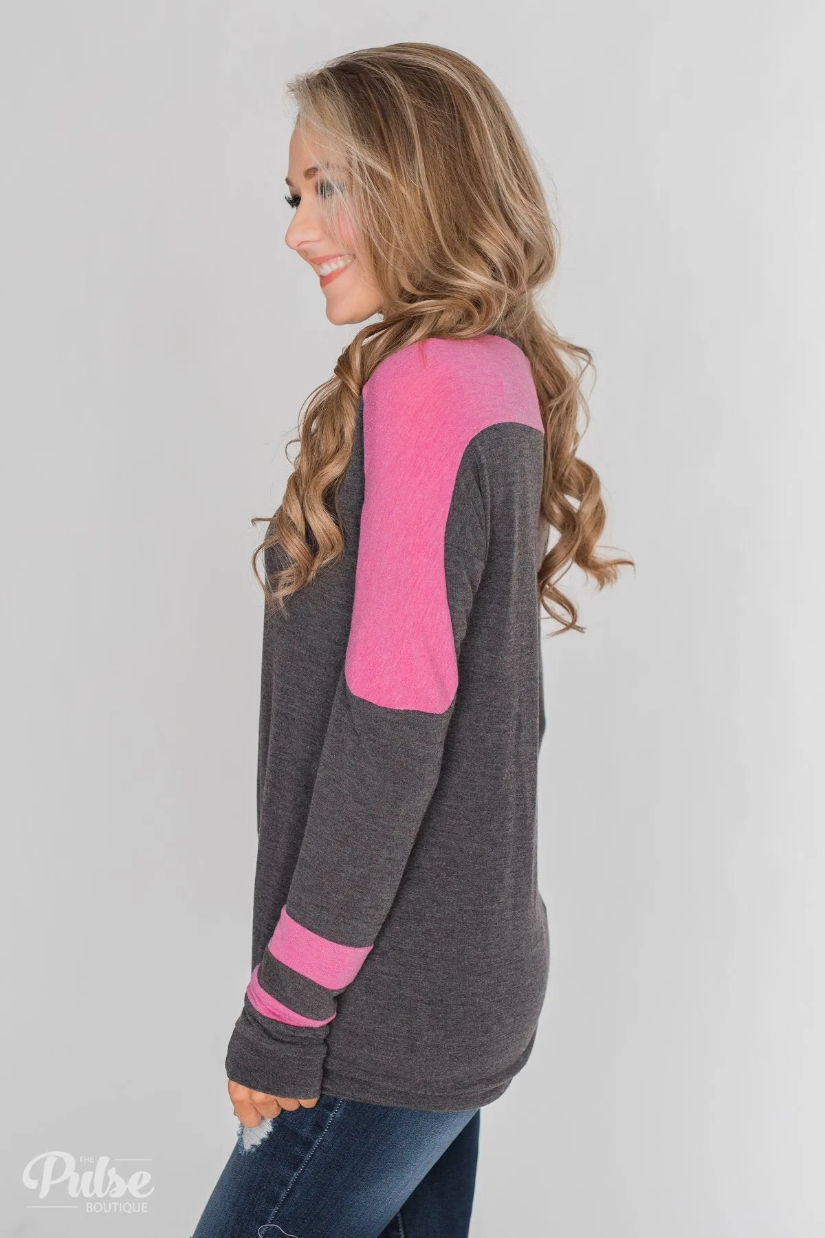 Level of Comfort Long Sleeve Top- Charcoal