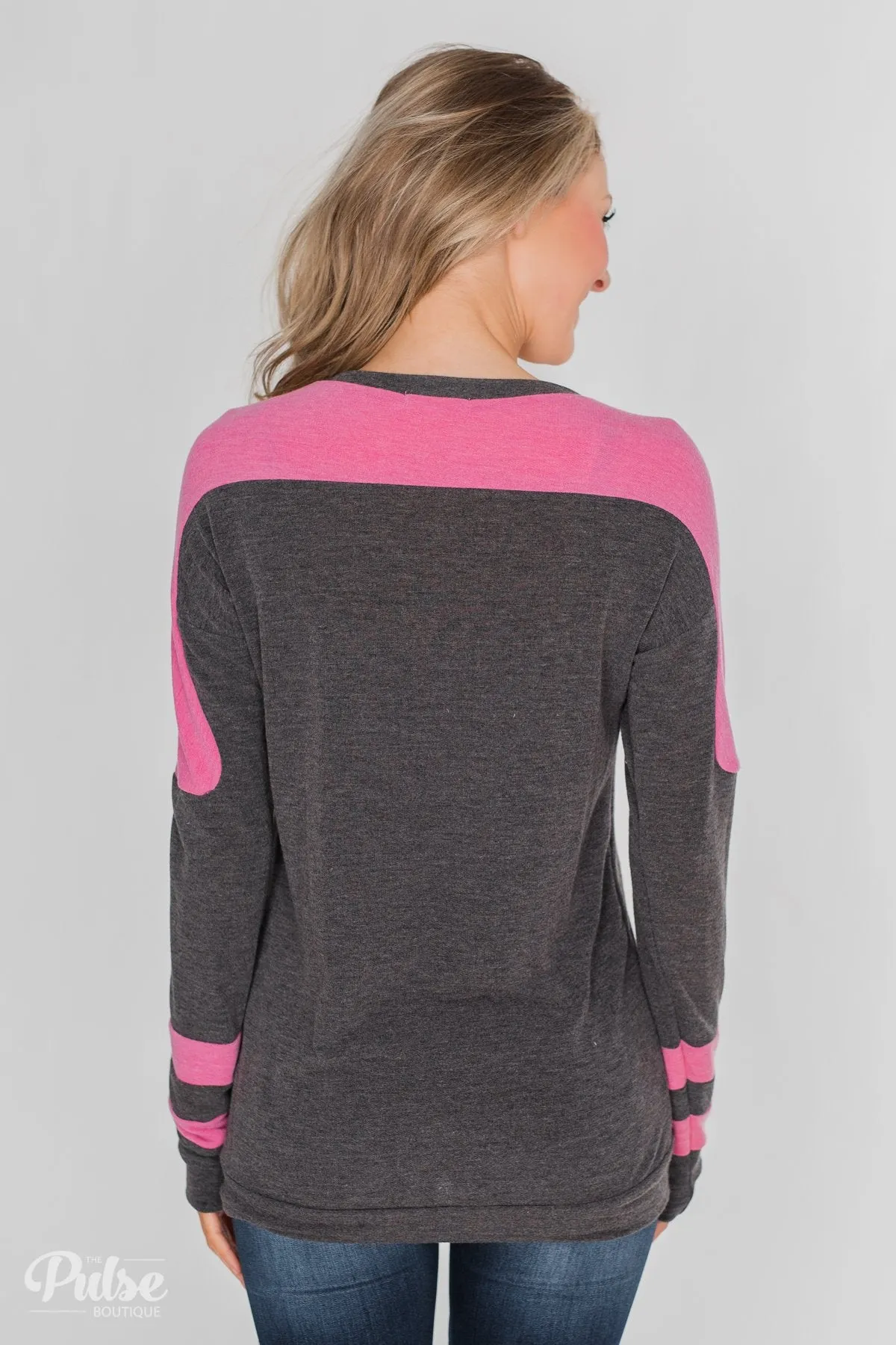 Level of Comfort Long Sleeve Top- Charcoal