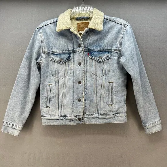 Levi's Denim Jacket Women's XS Light Blue Sherpa Lined Vintage Classic 80s Style