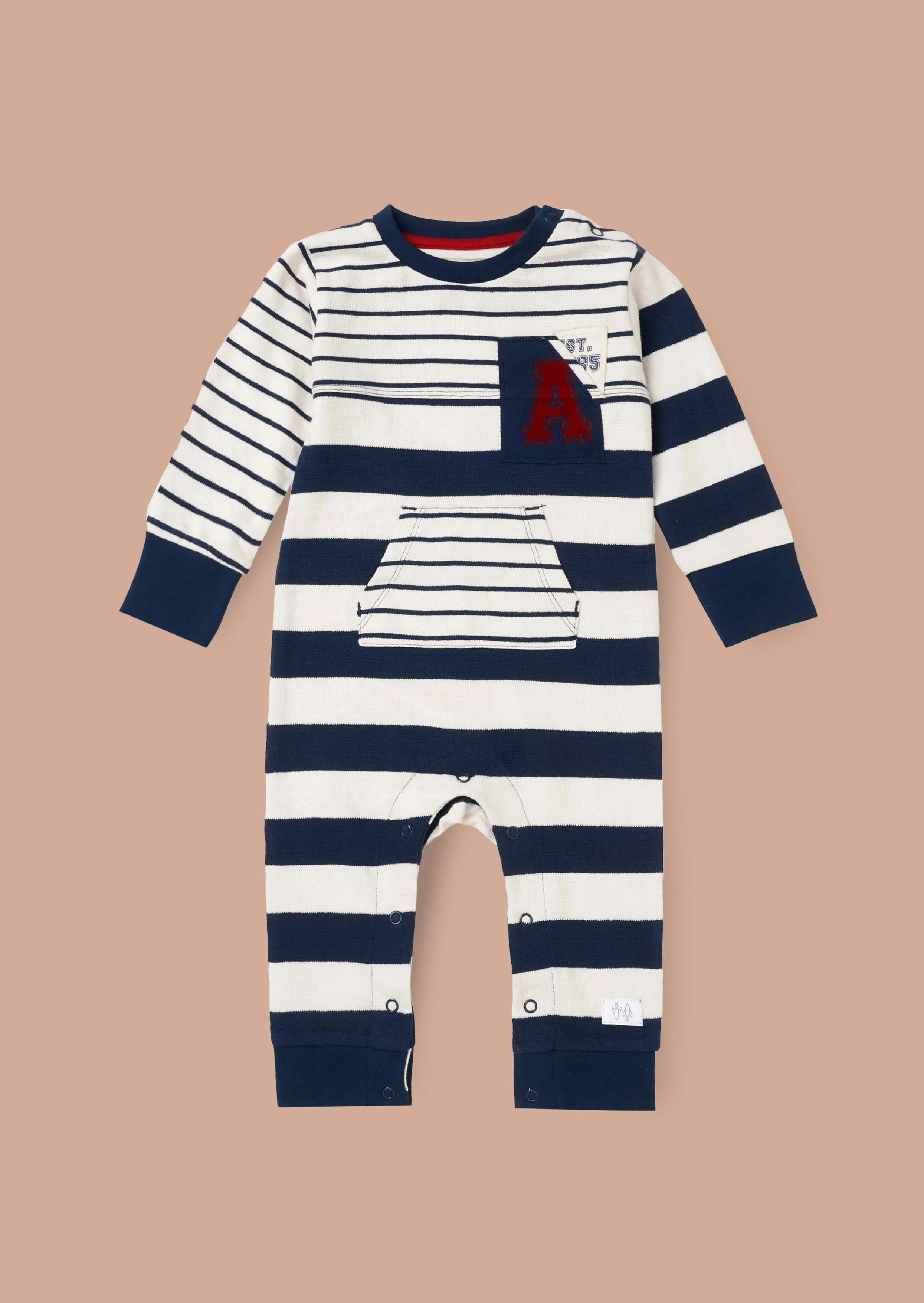 Lewis Blue Textured Stripe Block Babygrow