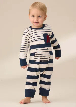 Lewis Blue Textured Stripe Block Babygrow