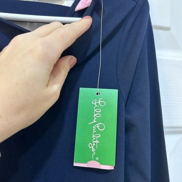 Lilly Pulitzer NWT Ophelia Dress Ladder Back Navy 3/4 Sleeve Women's Size XS
