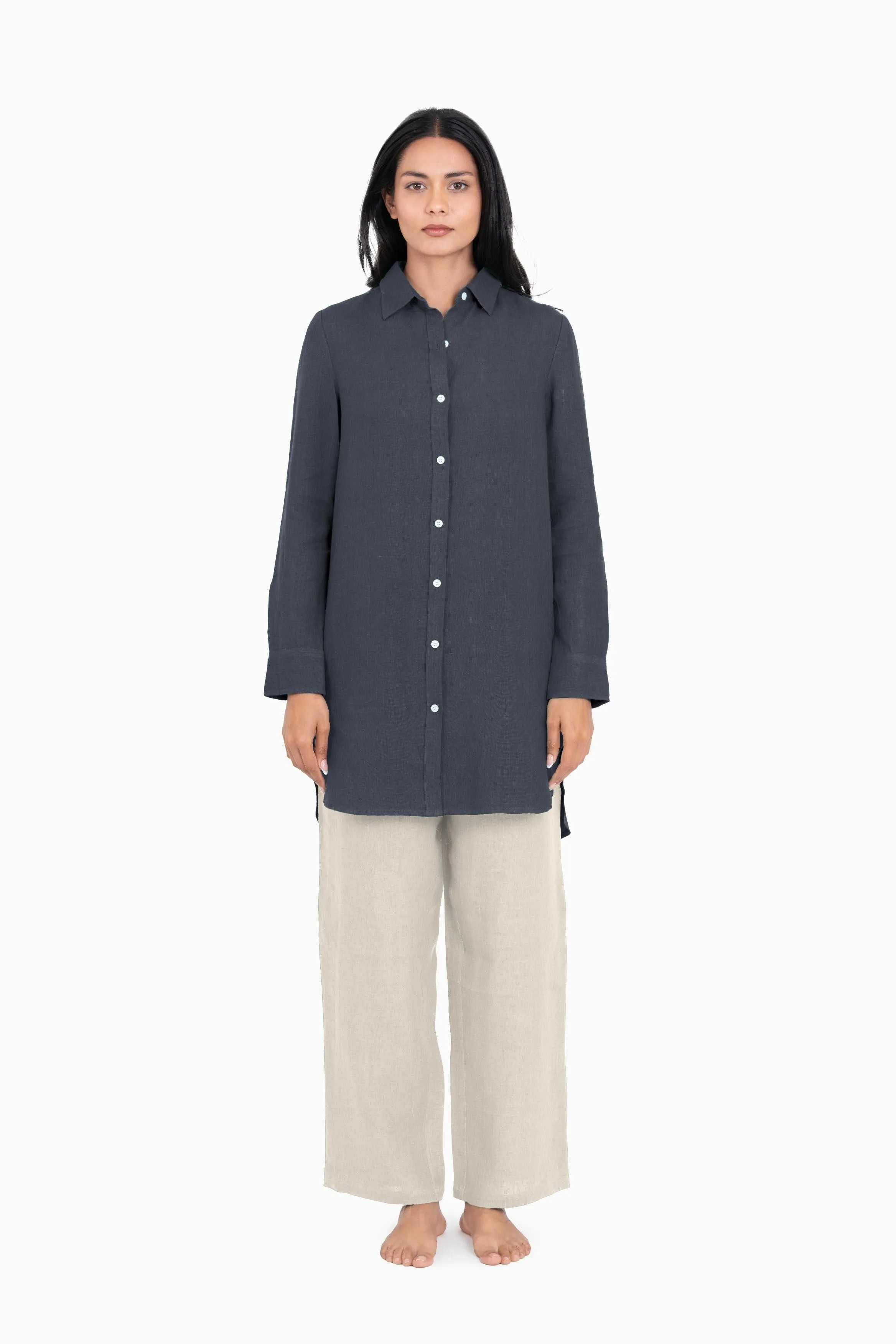Linen Ginger Long Shirt-Misty Lilac