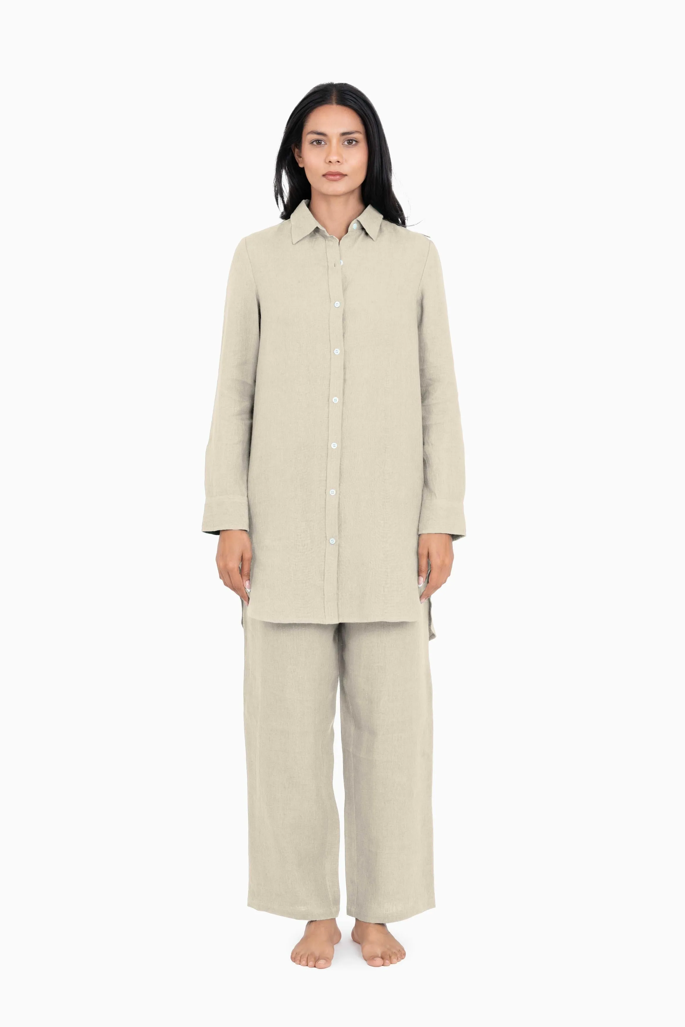 Linen Ginger Long Shirt-Misty Lilac