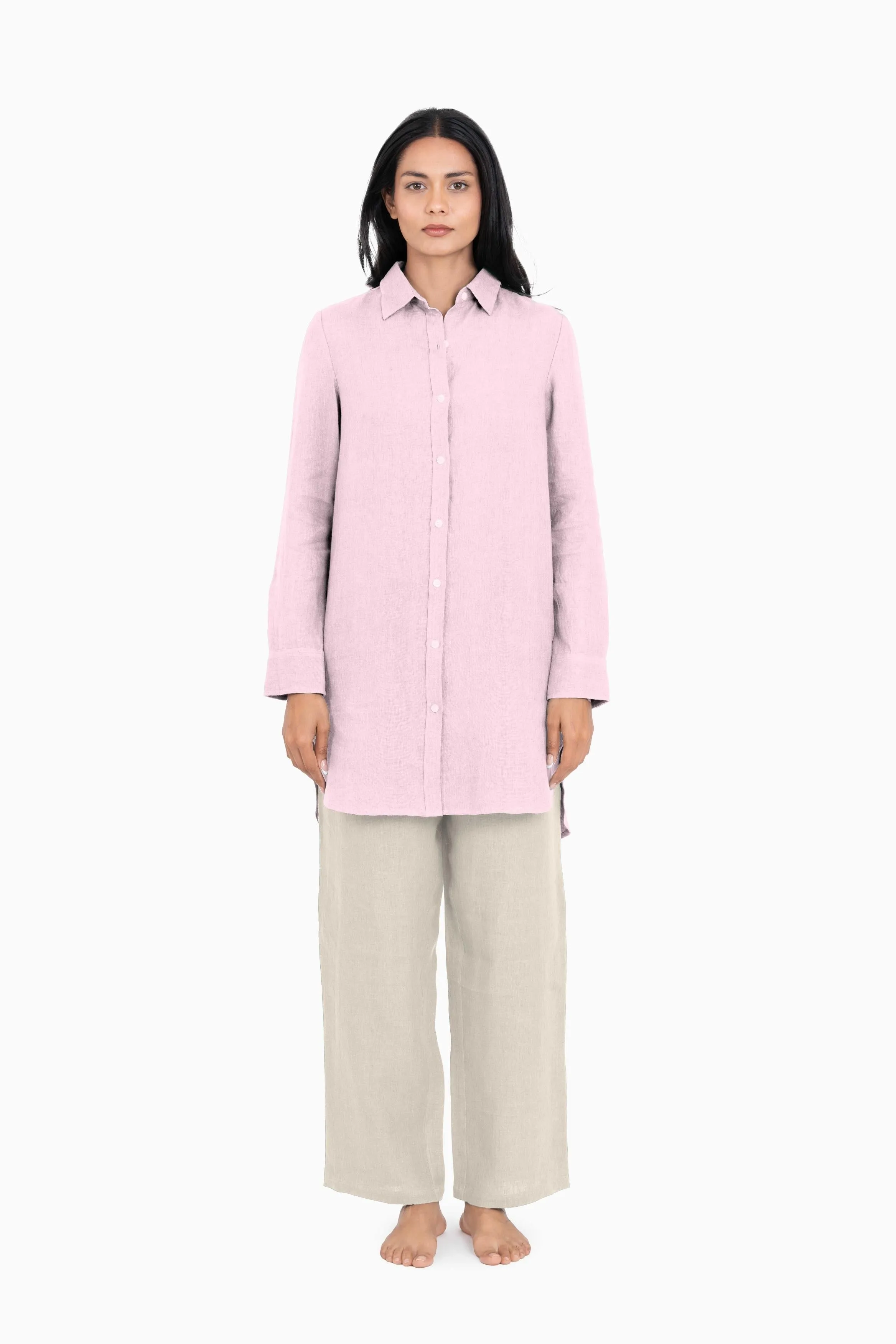 Linen Ginger Long Shirt-Misty Lilac